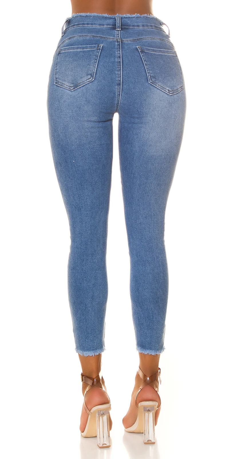 Used Look Highwaist Röhrenjeans Skinny Jeans Hose mit Knopfleiste Knöpfe