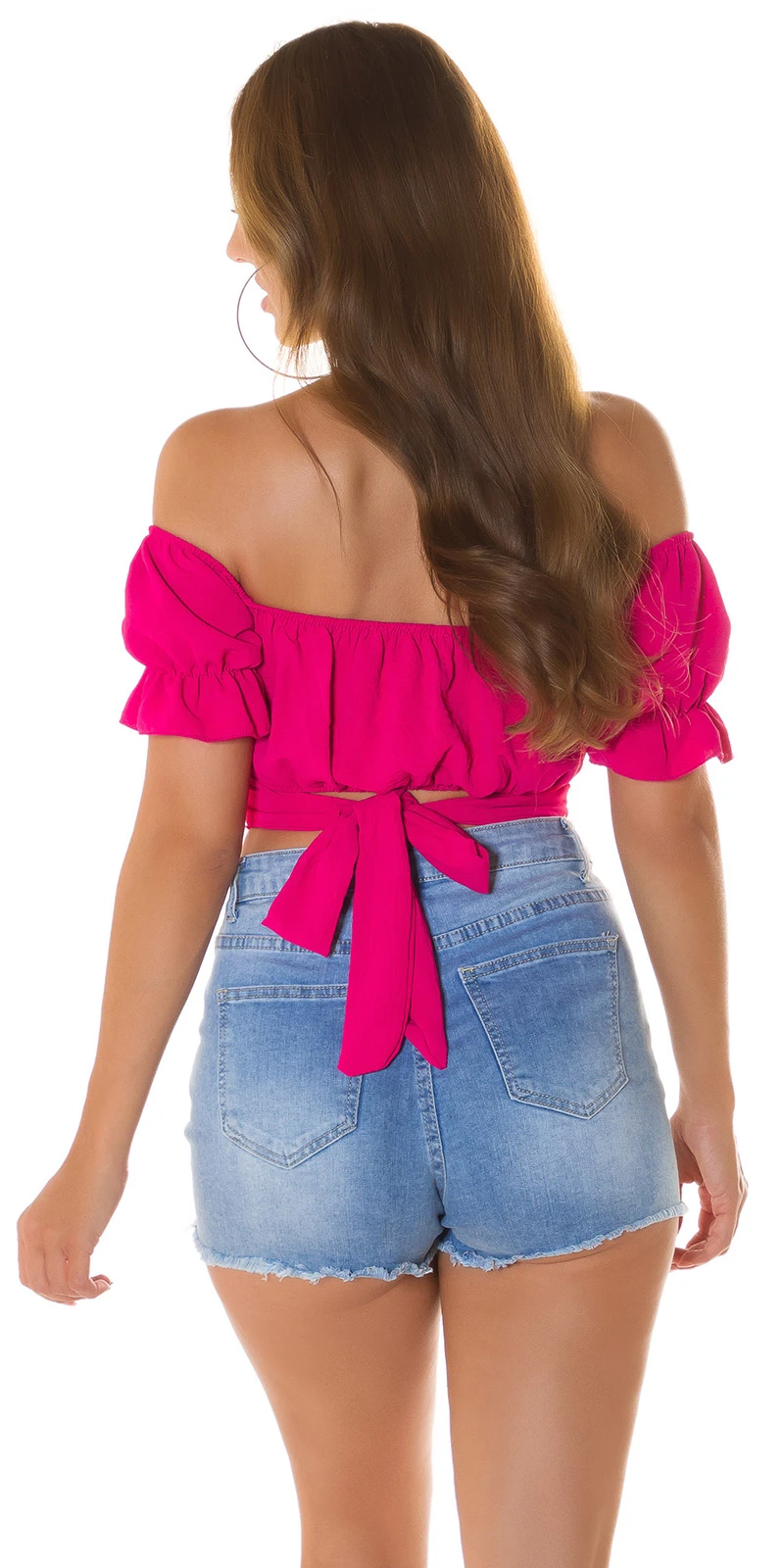 Cropped Off Shoulder Top mit Puff-Ärmel und Deko Bänder