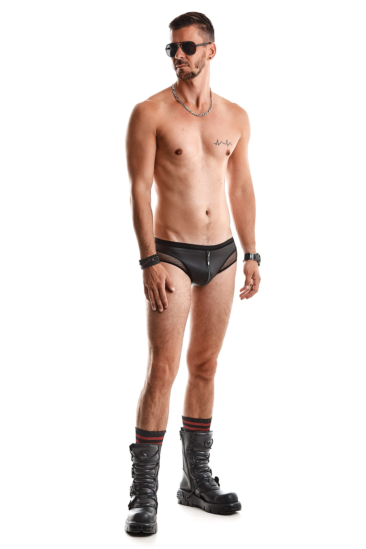 Herren Kombination aus Slip und Tanga mit Wettlook mit Reißverschluss RMArturo001 schwarz