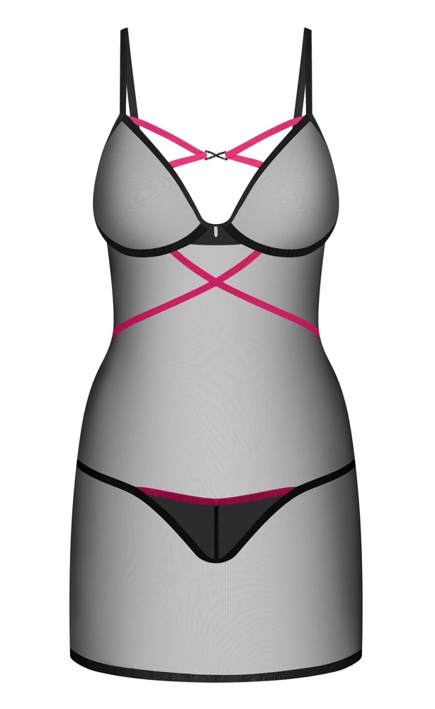 Negligé und String im Set, Dessous- Lingerie Set aus Raffiniertem Transparentes Powernet