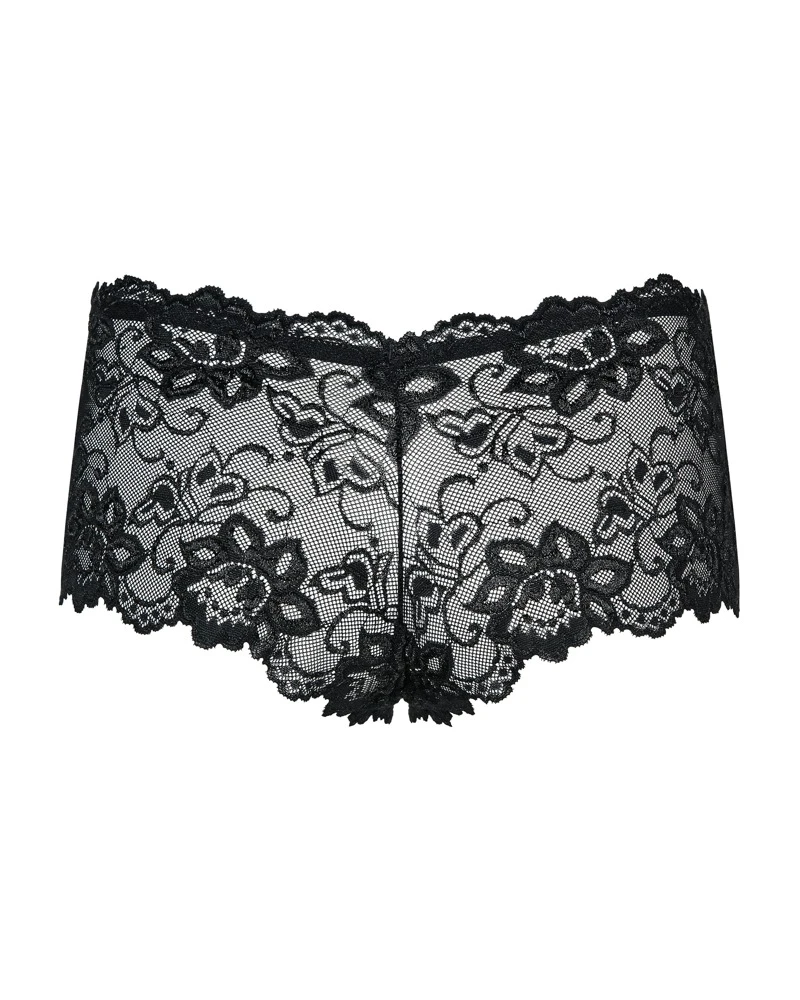 Obsessive Schwarze Panties Idillia komplett aus zarter Blütenspitze. Rundum weich und elastisch für hohen Tragekomfort.