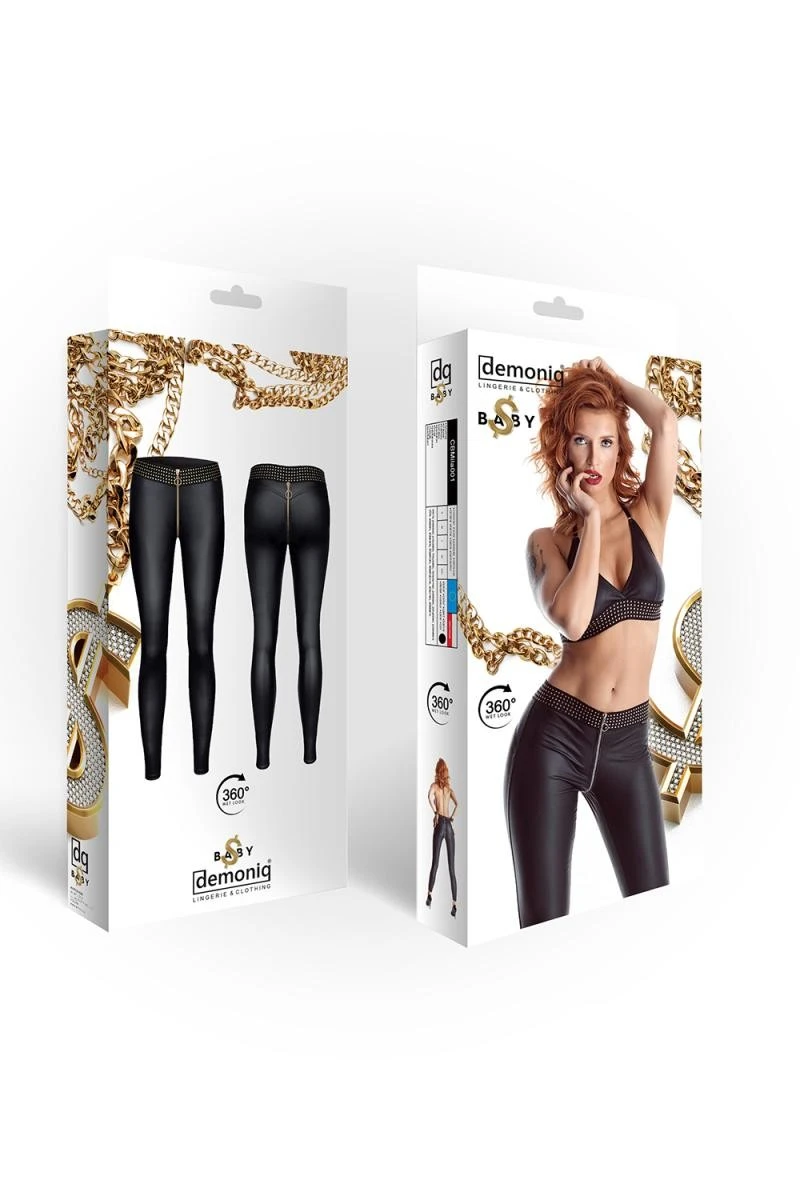 Damen Wetlook Leggings CBMila001 mit Applikationen von Demoniq