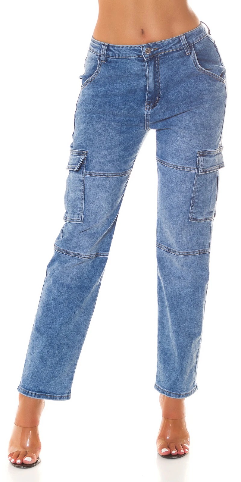 Trendige Low Waist Cargo Jeanshose mit Taschen