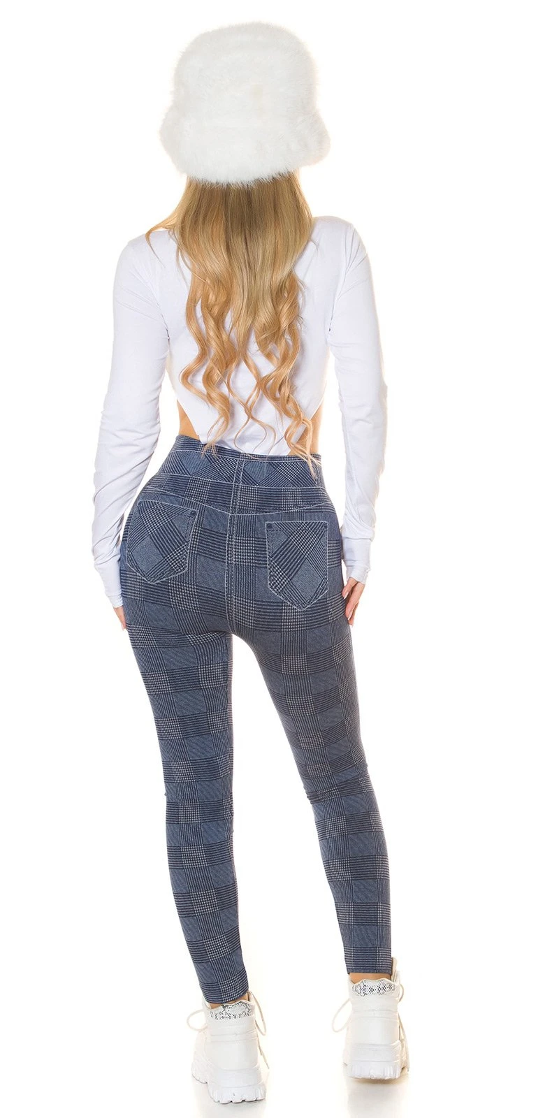 Business Jeans Look Highwaist Leggings im trendigen Karomuster für jedes Outfit