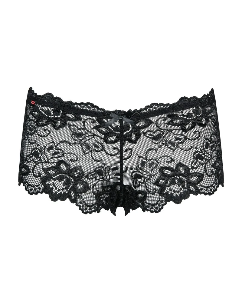 Obsessive Schwarze Panties Idillia komplett aus zarter Blütenspitze. Rundum weich und elastisch für hohen Tragekomfort.