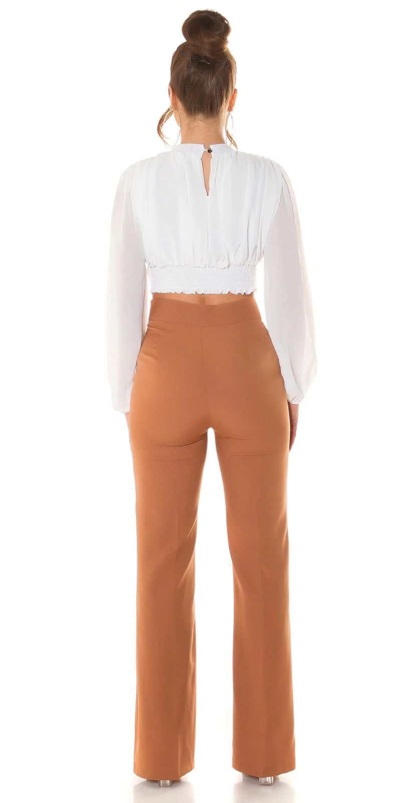 Cocktail Turtle Neck Crop Blusen Top mit Chiffon-Ärmel