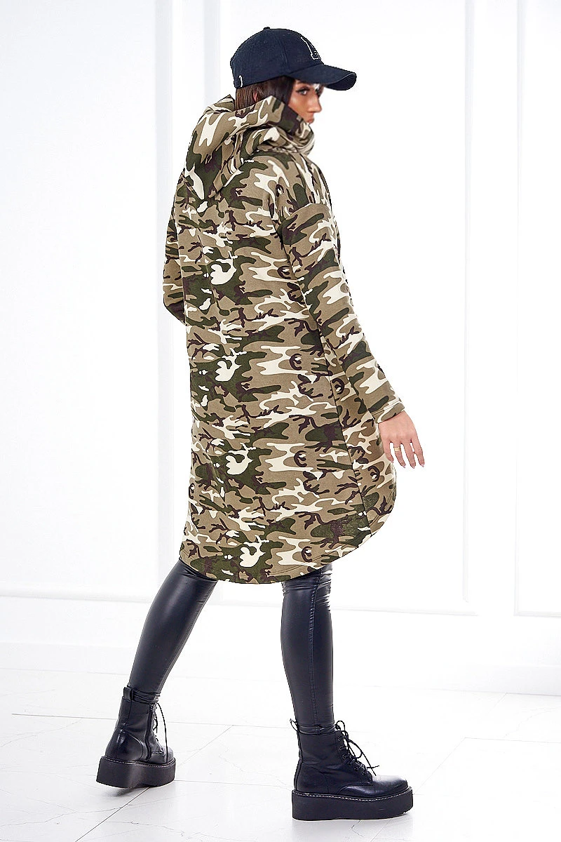 Camouflage Kapuzenpullover lang Freizeitkleid Minikleid Hoddie Sweatkleid