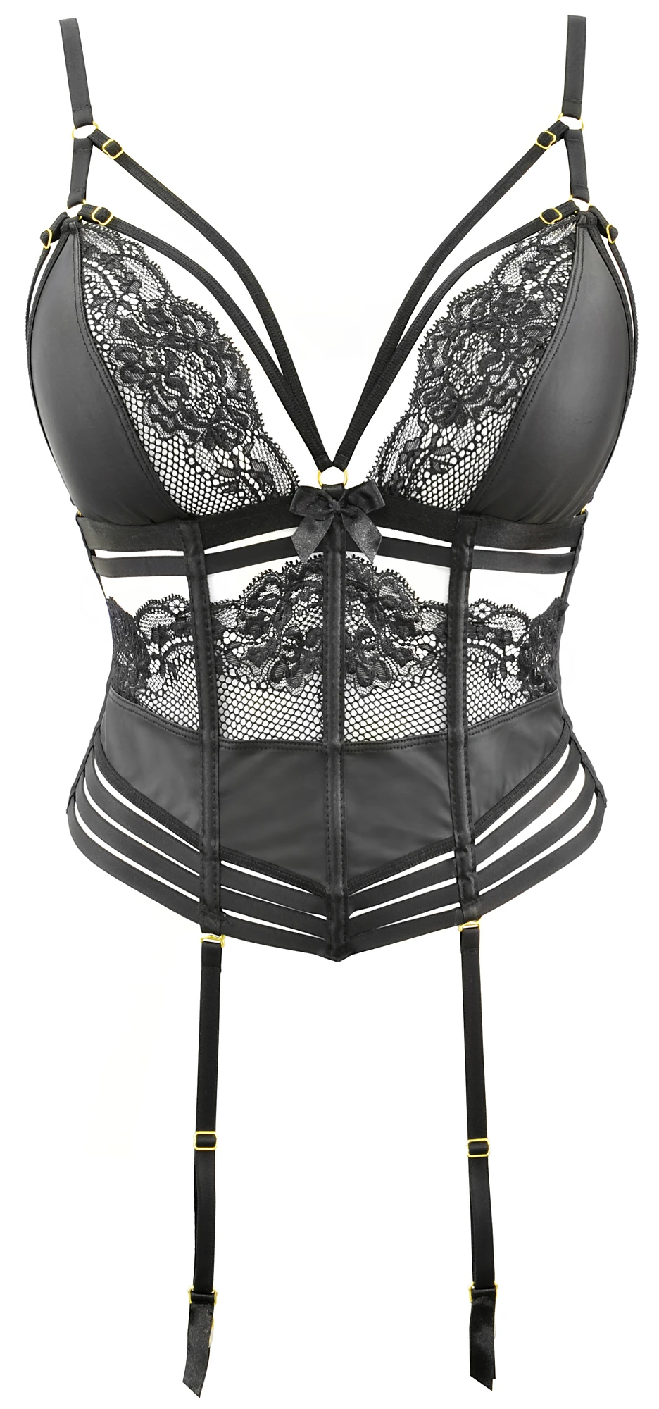 Axami BH-Bustier aus zarter Blütenspitze mit Stäbchen und Latex in schwarz