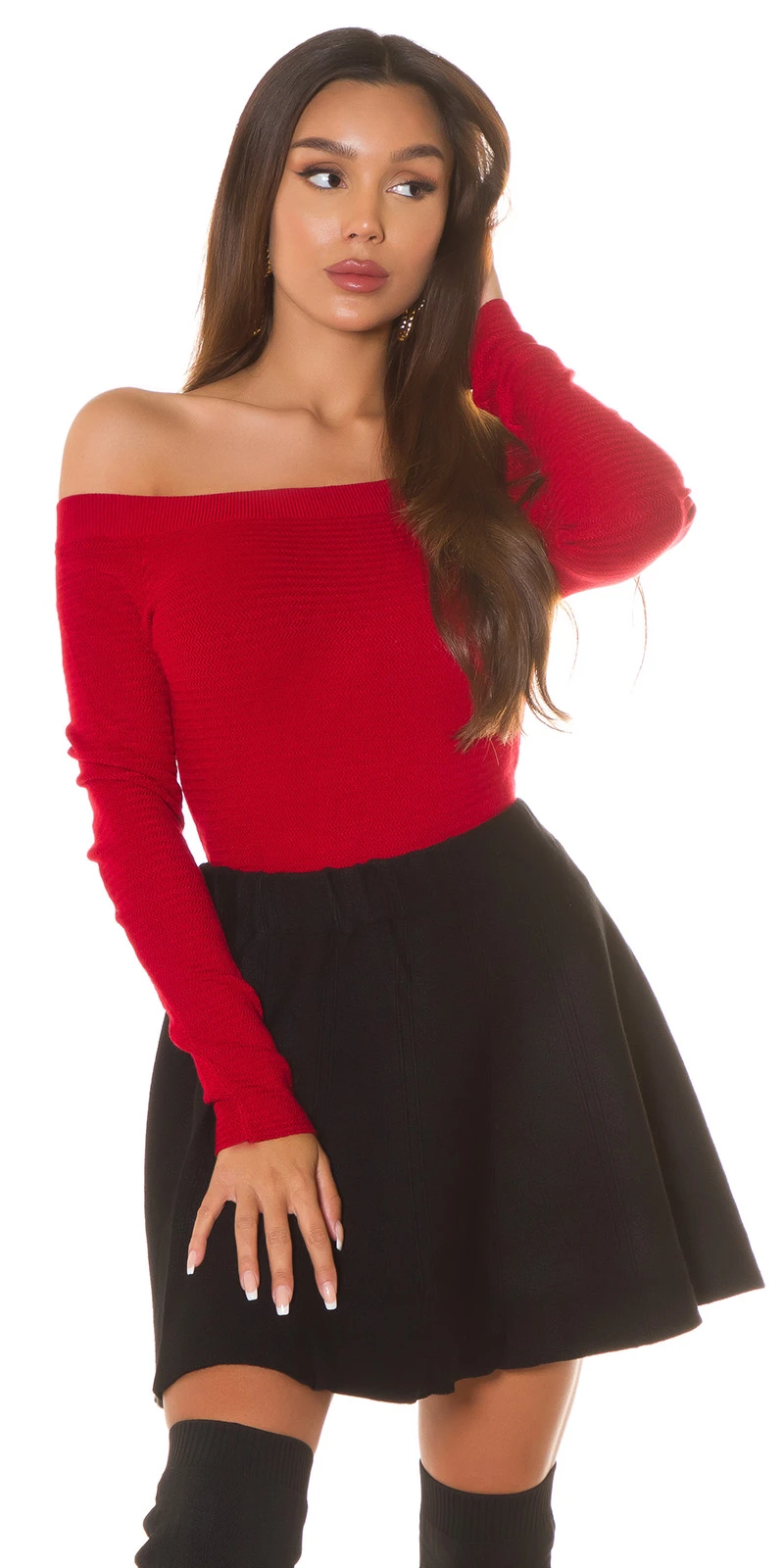 Uni Off Shoulder Feinstrick Pullover