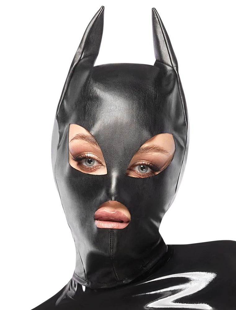 Kopfmaske, Kinky Kopfmaske im Cat/Batwoman-Look aus Lederimitat mit spitzen Ohren und Öffnungen für ein aufregendes Rollenspiel