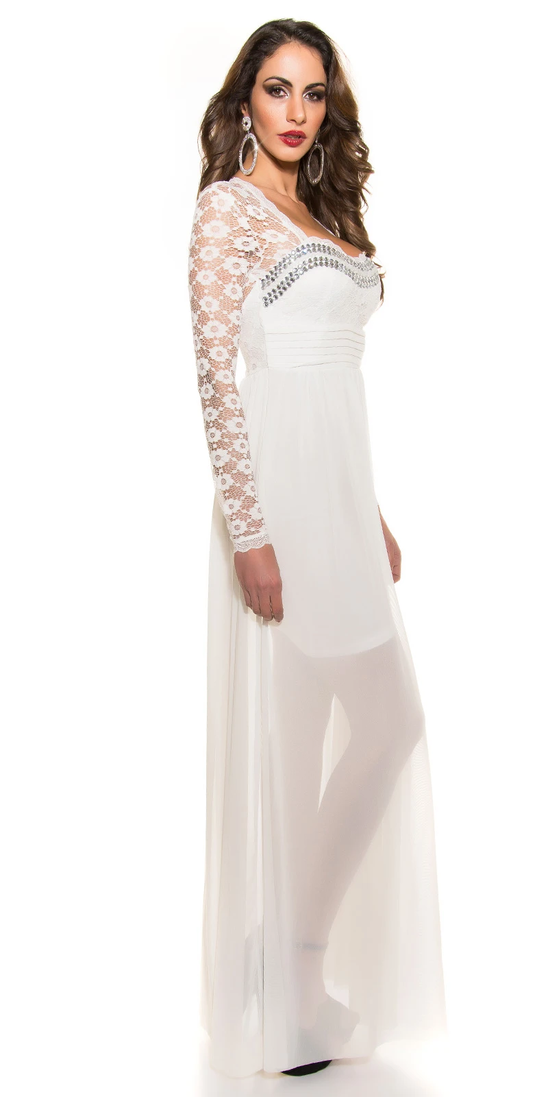 Cocktail Maxi Kleid mit Spitze Chiffon und Deko Strass