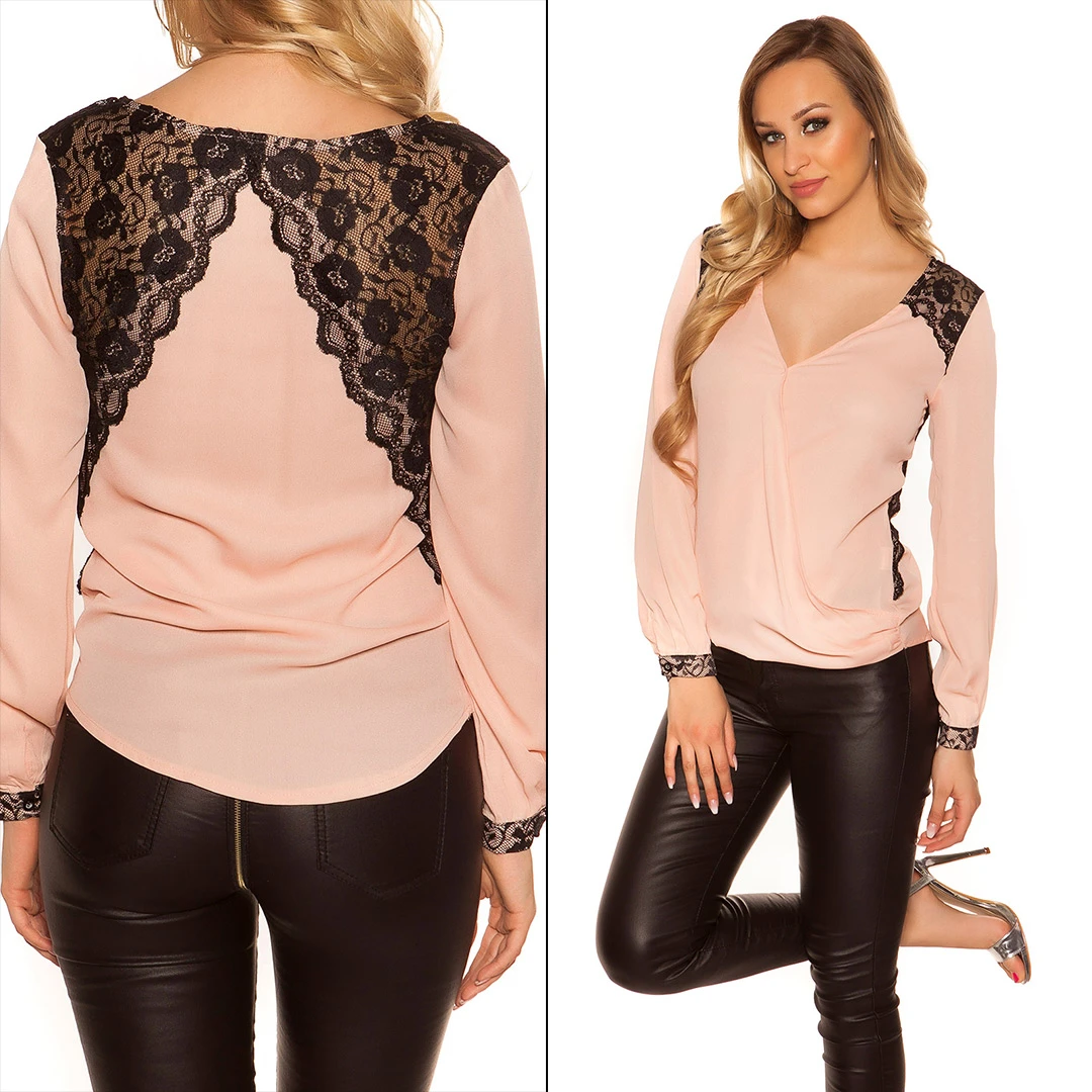 Beautiful Schlupf-Bluse im Wickel-Look mit Spitzen-Einsatz