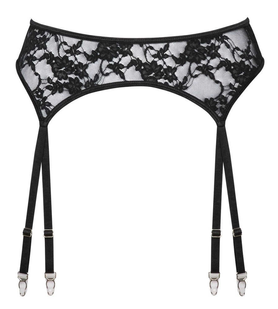 Cottelli LINGERIE Strapsgurt aus feiner Blütenspitze, schwarzer feiner Stumpfhalter