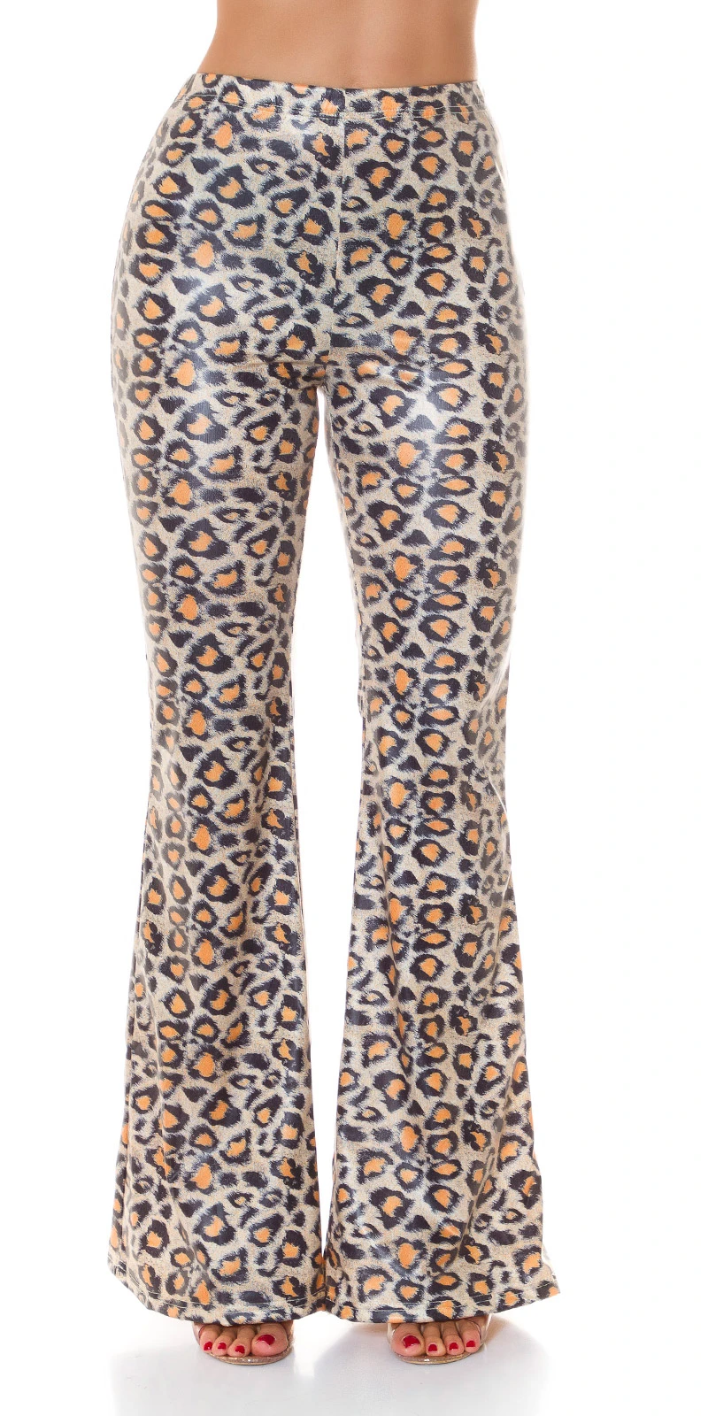 High Waist Animal Printed Wet Look Leggings mit Schlag