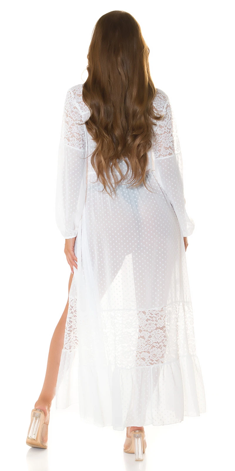 Langarm Cover-up Long Cardigan Transparent mit Deko Spitze