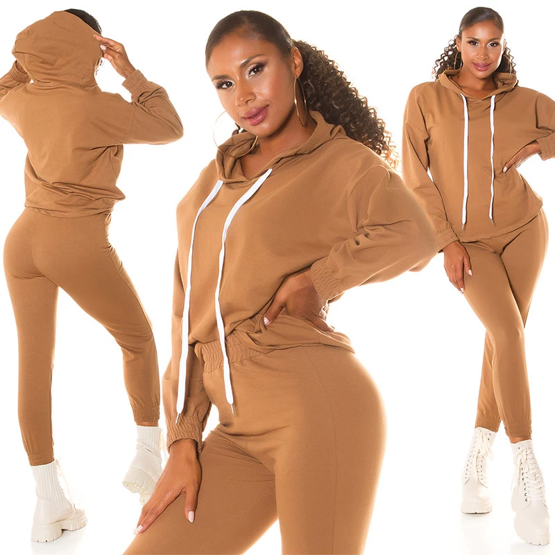 Uni Jogginganzug Loungewear Damen Trainingsanzug Sport 2-Teiler Fitness Hoddie Hose Kapuzenpullover