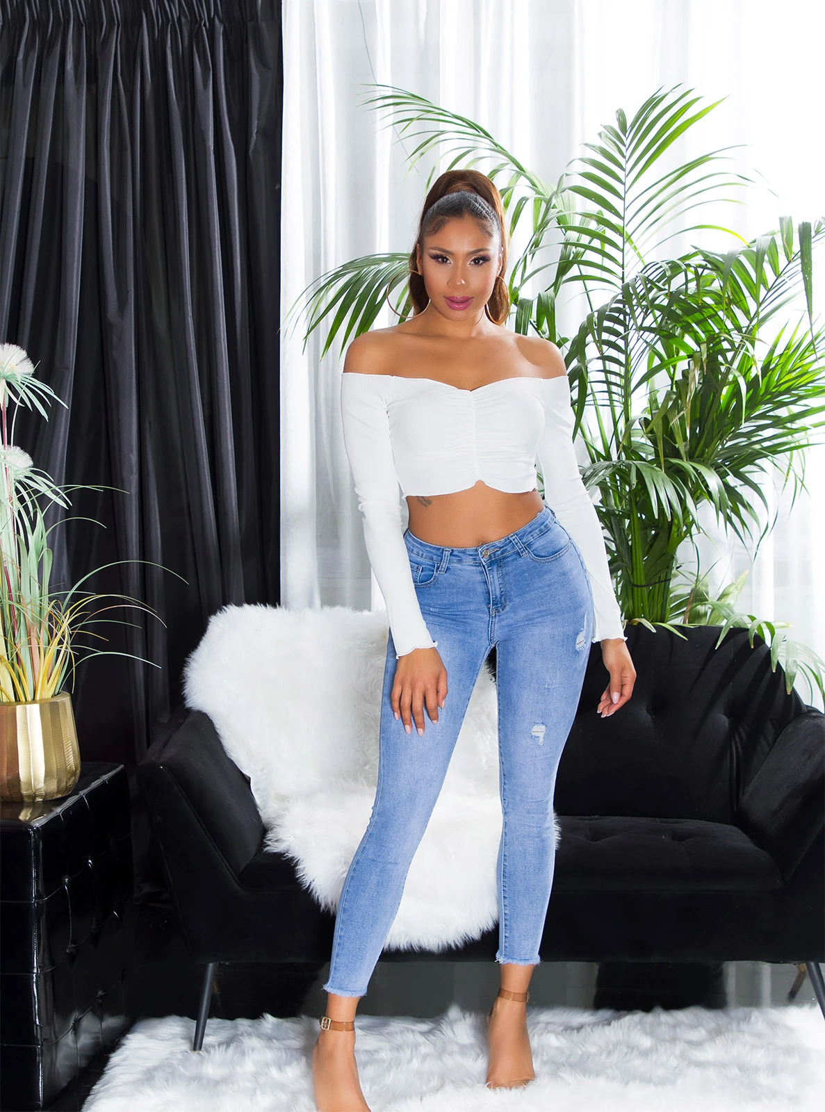 Used Look High Waist Skinny Jeans