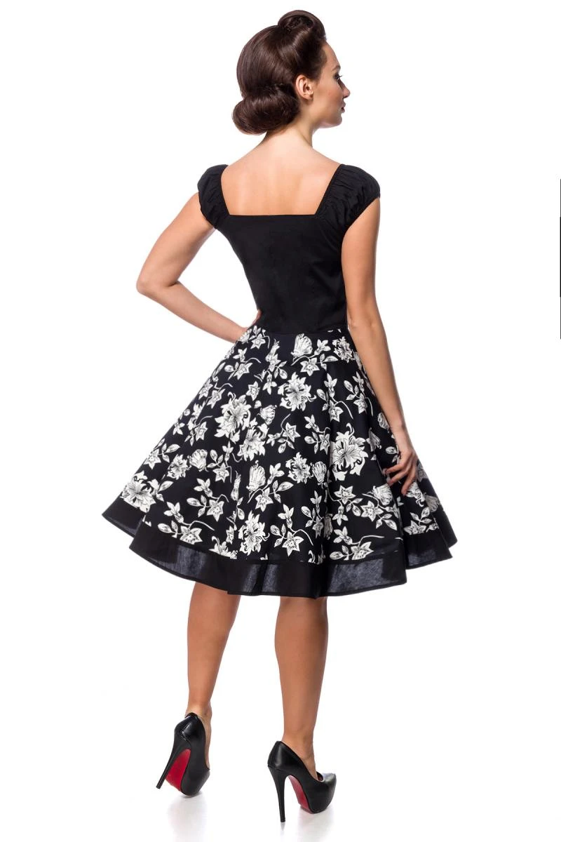 Retro Blumenkleid mit kurzen Puffärmeln