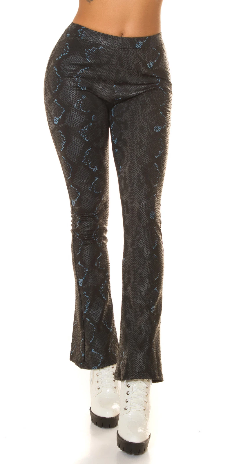 Snake Printed Leder Look High Waist Leggings mit Schlag