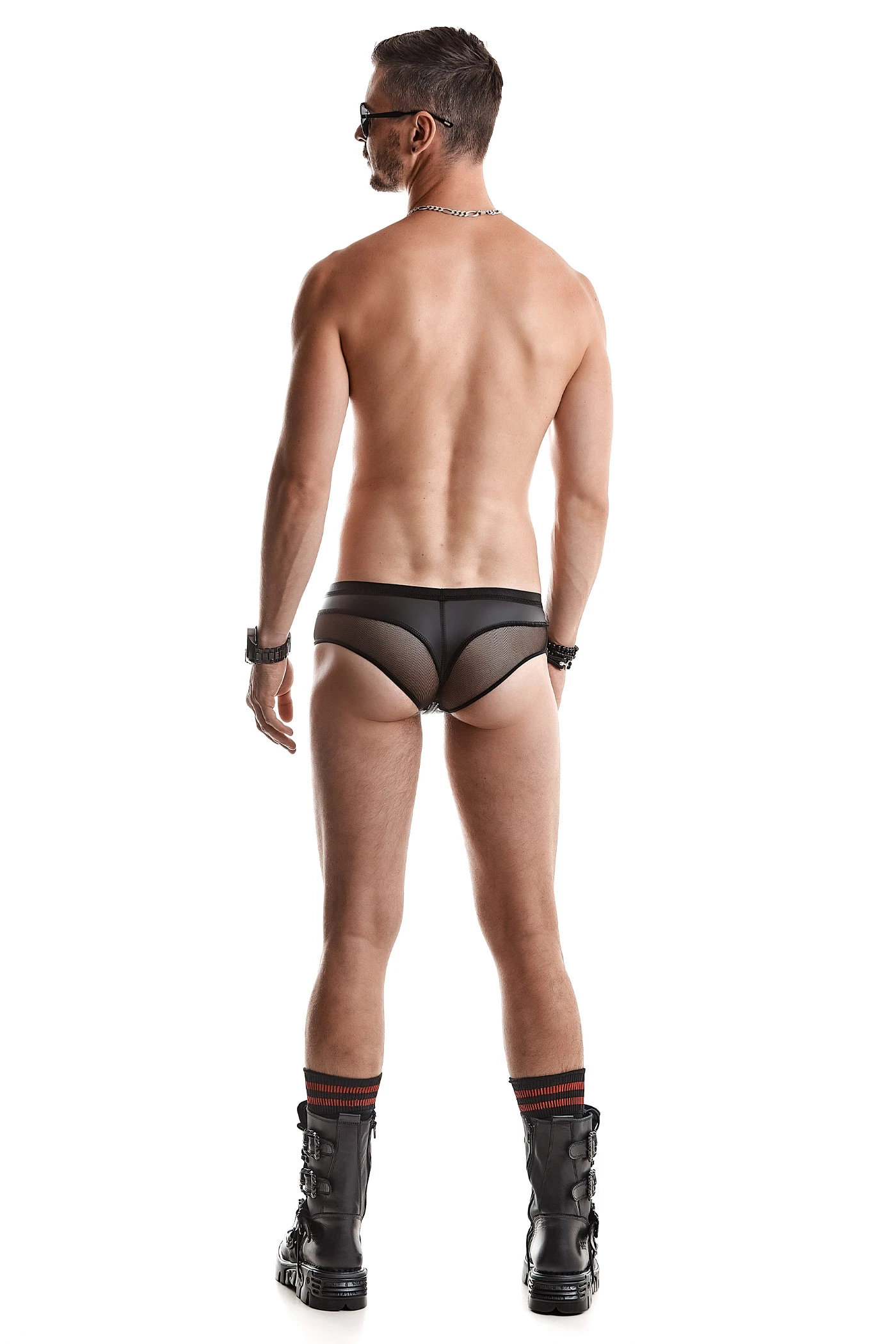 Herren Kombination aus Slip und Tanga mit Wettlook mit Reißverschluss RMArturo001 schwarz