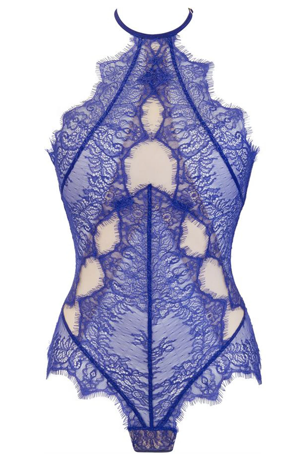 Axami transparentes Body aus blauer Blütenspitze mit beigen Tüll