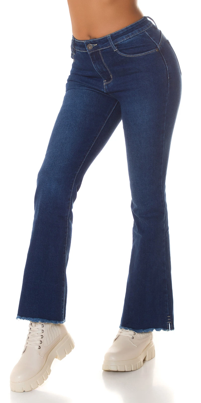 Used Look High Waist Push up Jeans mit Schlag