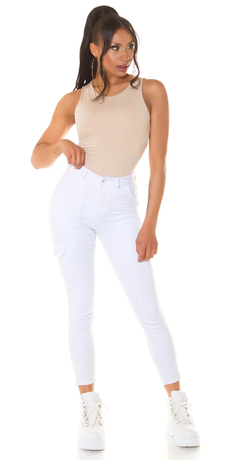 Basic Cargo Style High Waist Jeans