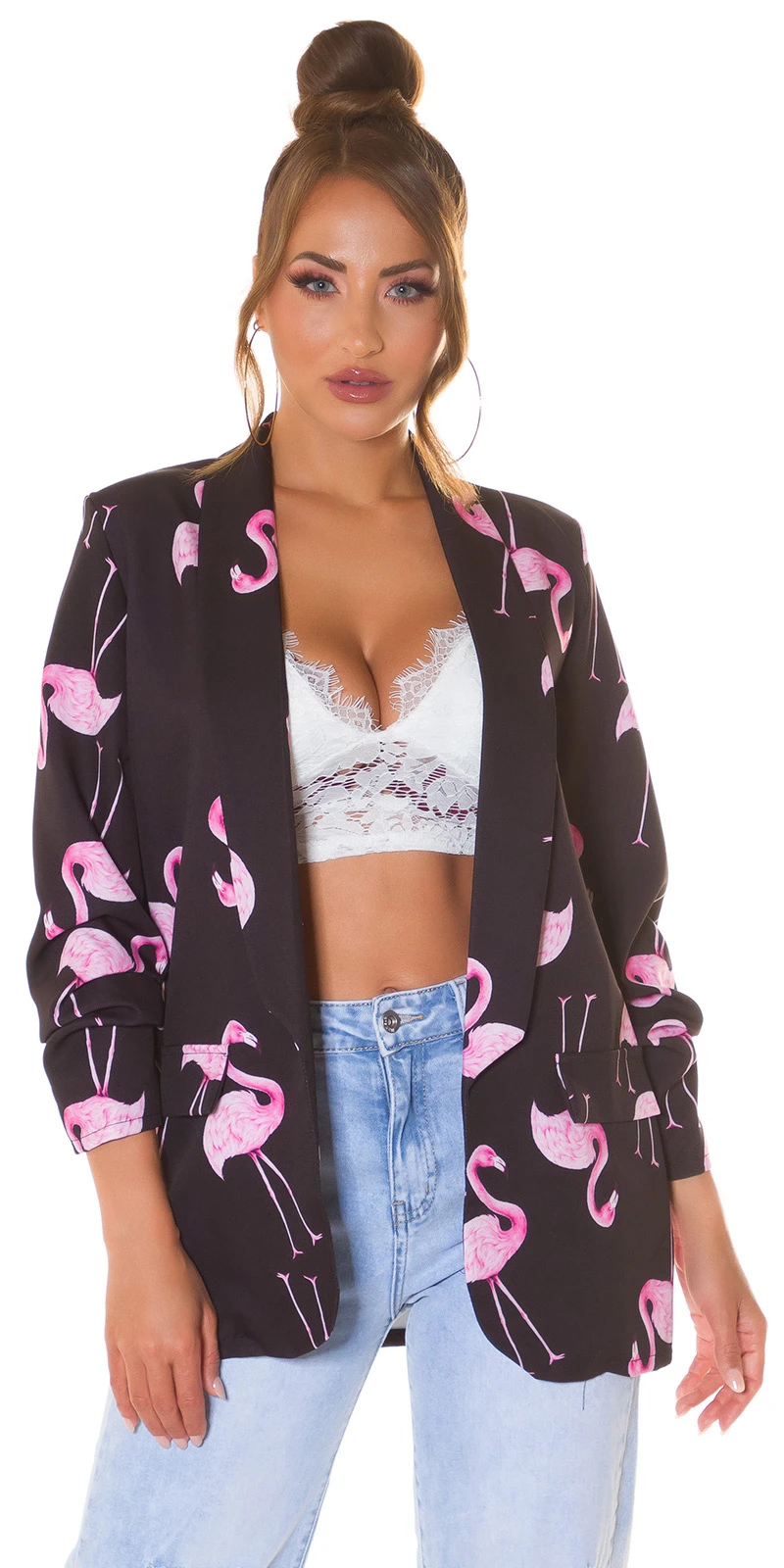 Flamigo Printed Basic Long Blazer mit Schulterpolster