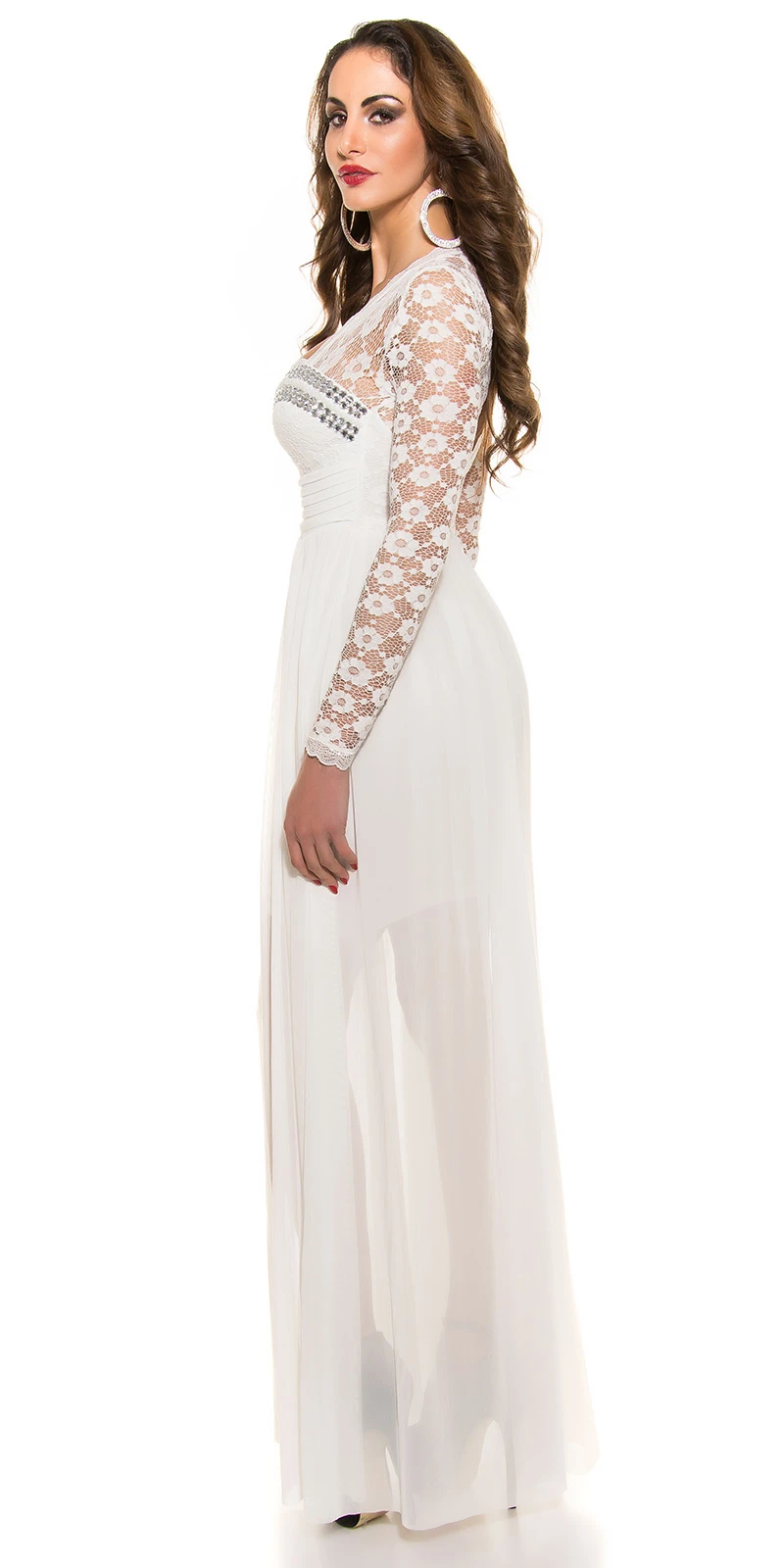 Cocktail Maxi Kleid mit Spitze Chiffon und Deko Strass