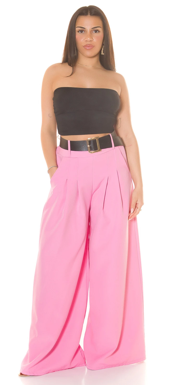 Wide Leg Hose im Highwaist-Style aus Polyester-Stretch, mit raffinierten Details und perfektem Tragekomfort