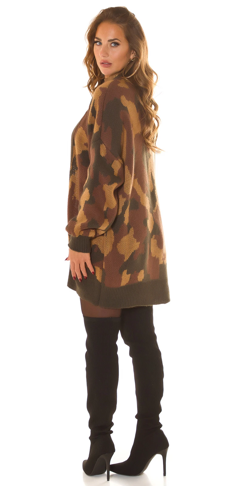 Oversize Winter Strickjacke Langarm Cardigan Camouflage Offene Front