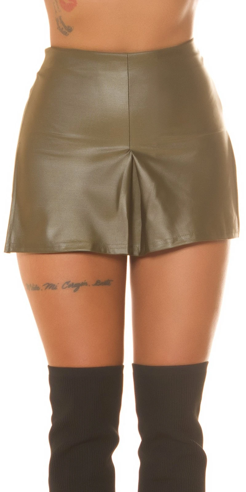 Damen Highwaist Leder Look Kunstleder Hotpants Shorts mit Minirock Skort