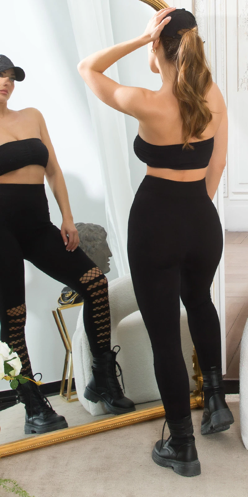 Highwaist-Leggings mit Cutouts und Netz-Gewebe, ein perfektes Statement für einen angesagten Look!