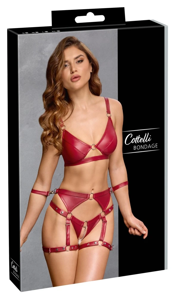 Cottelli BONDAGE BH Set Bondage, 2 Klett-Fesseln, Soft-BH und Straps-Slip ouvert im Set