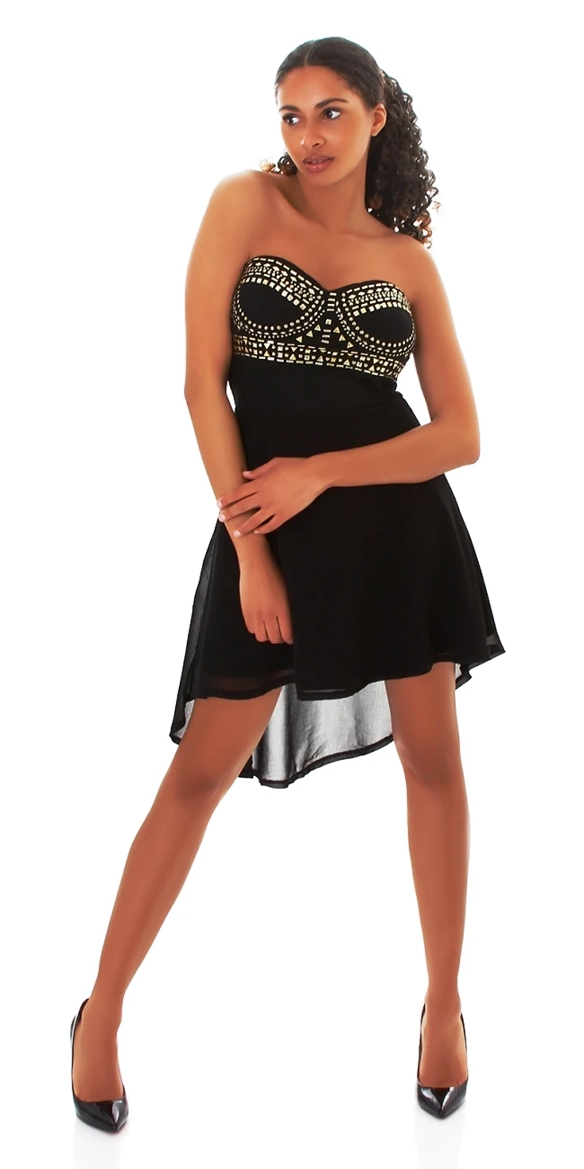 Cocktail Bandeau High Low Minikleid mit Deko Nieten