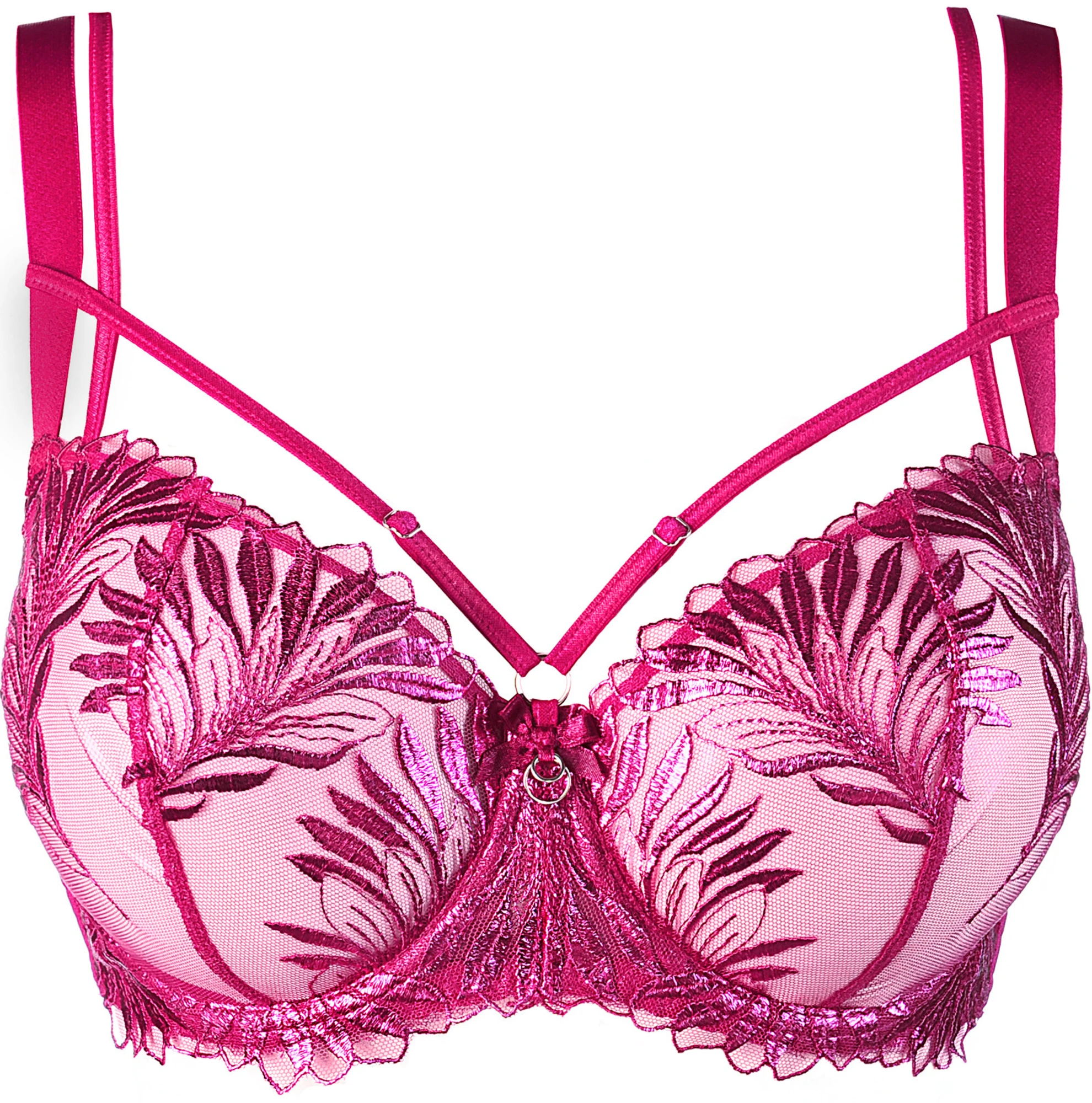 Axami zarter Fuchsia Balconette BH mit floralem glitzer Blätter Muster