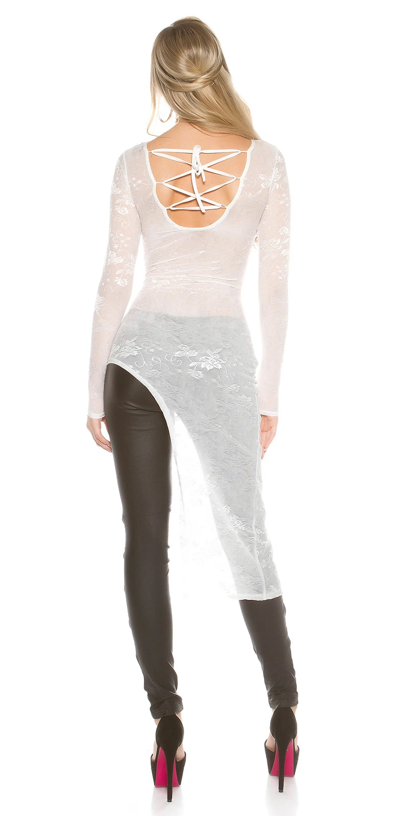 Transparentes Spitzen Long-Shirt im Asymmetrie-Look