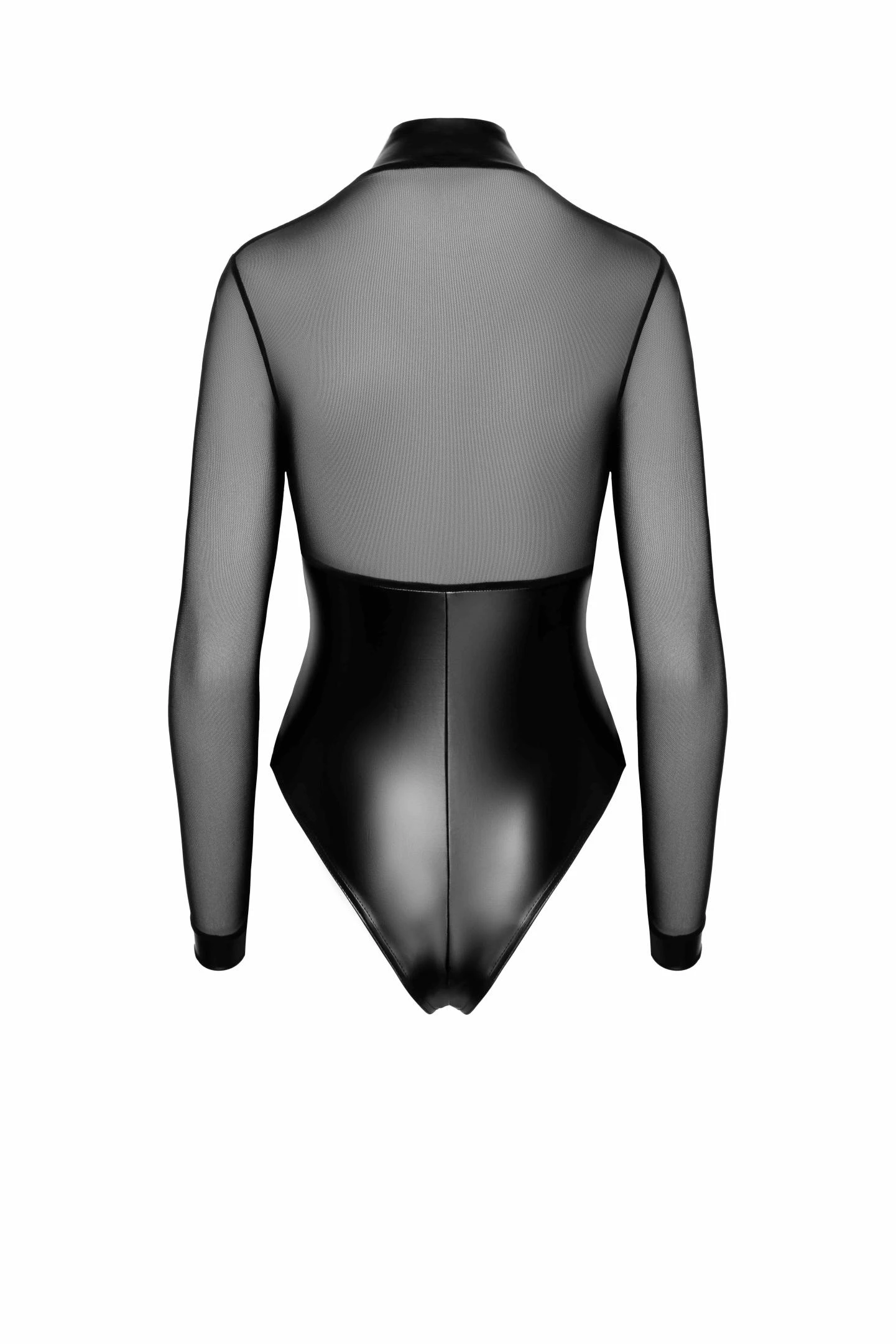 F321 Wetlook Tüll Body mit Ringe Materialmix aus feinstes Powernet und Mattlook mit aufgesetzte Nippelringen