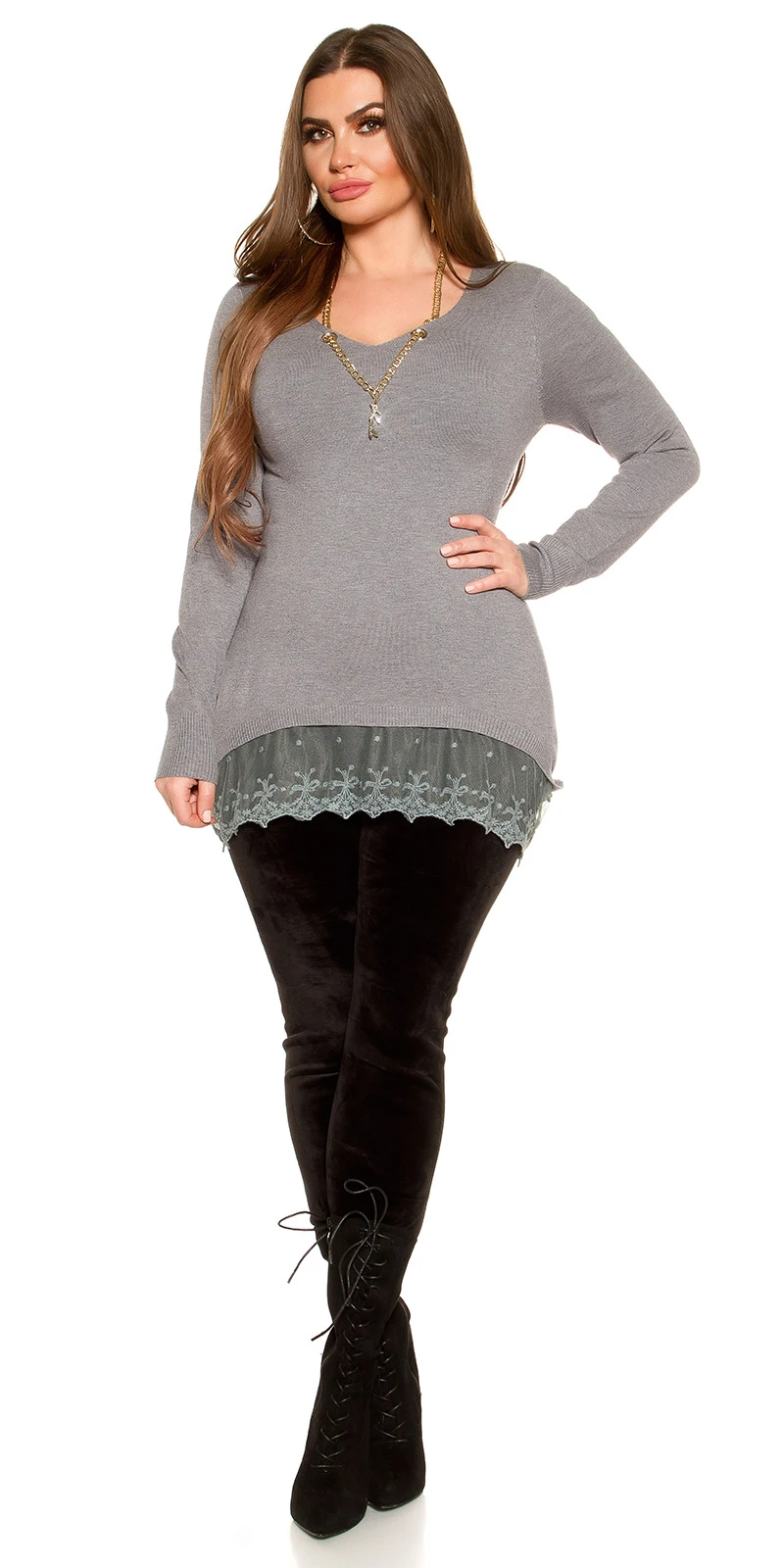 Chic Cocktail Long-Pullover mit Halskette