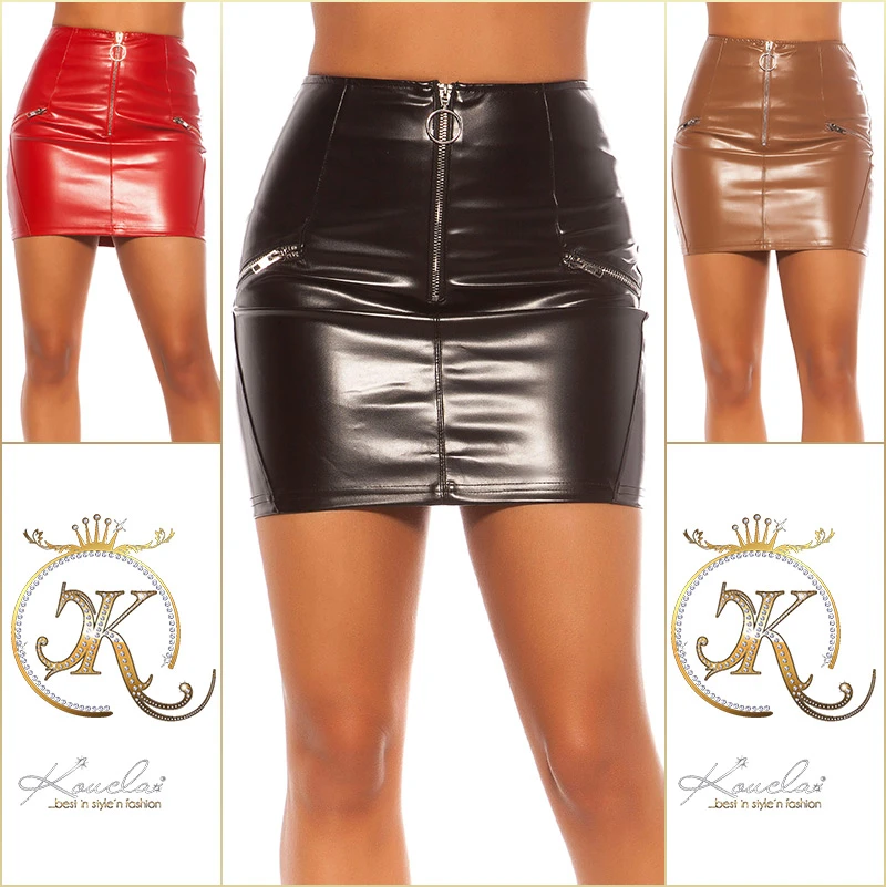 Hot Zipper High Waist Minirock im Kunstleder-Look