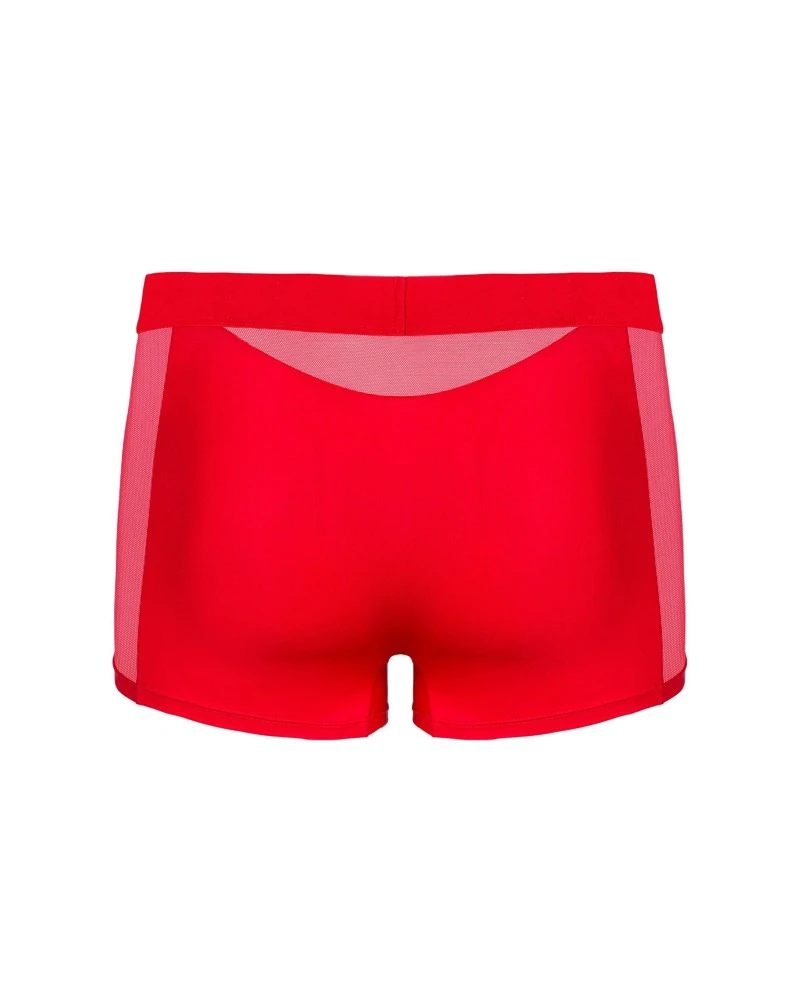 Obsessive rote Pants Boldero mit transparenten Einsätzen jeweils seitlich und hinten. Bequemes Bundgummi mit kleinem Metall-Element vorne.