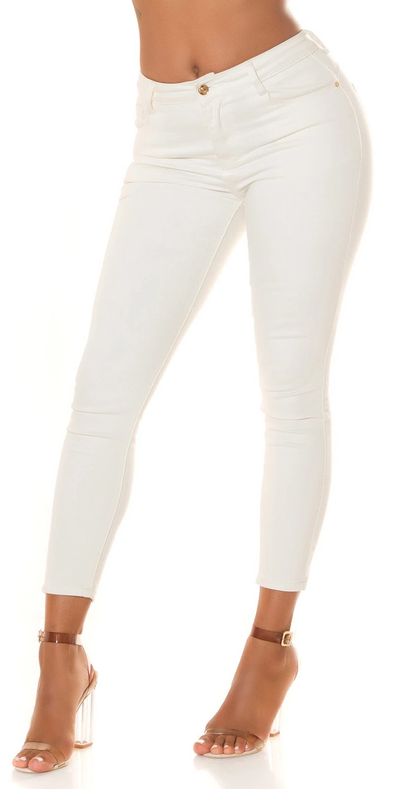 Mid Waist Push-Up Skinny Jeans, Unifarbige Coloured Baumwoll-Strech Jeans