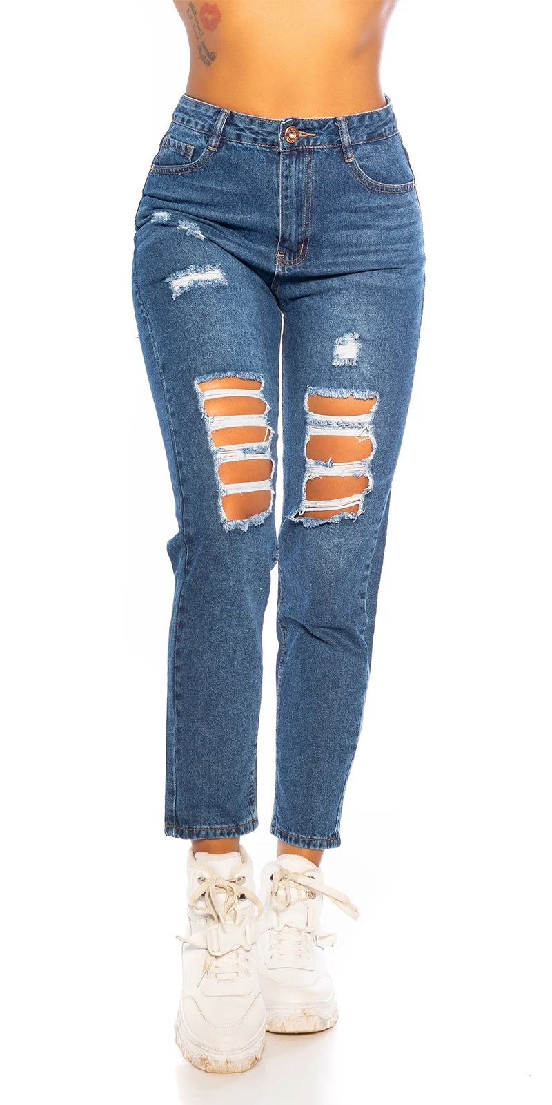 Destroyed Mom Fit Jeans mit Löcher