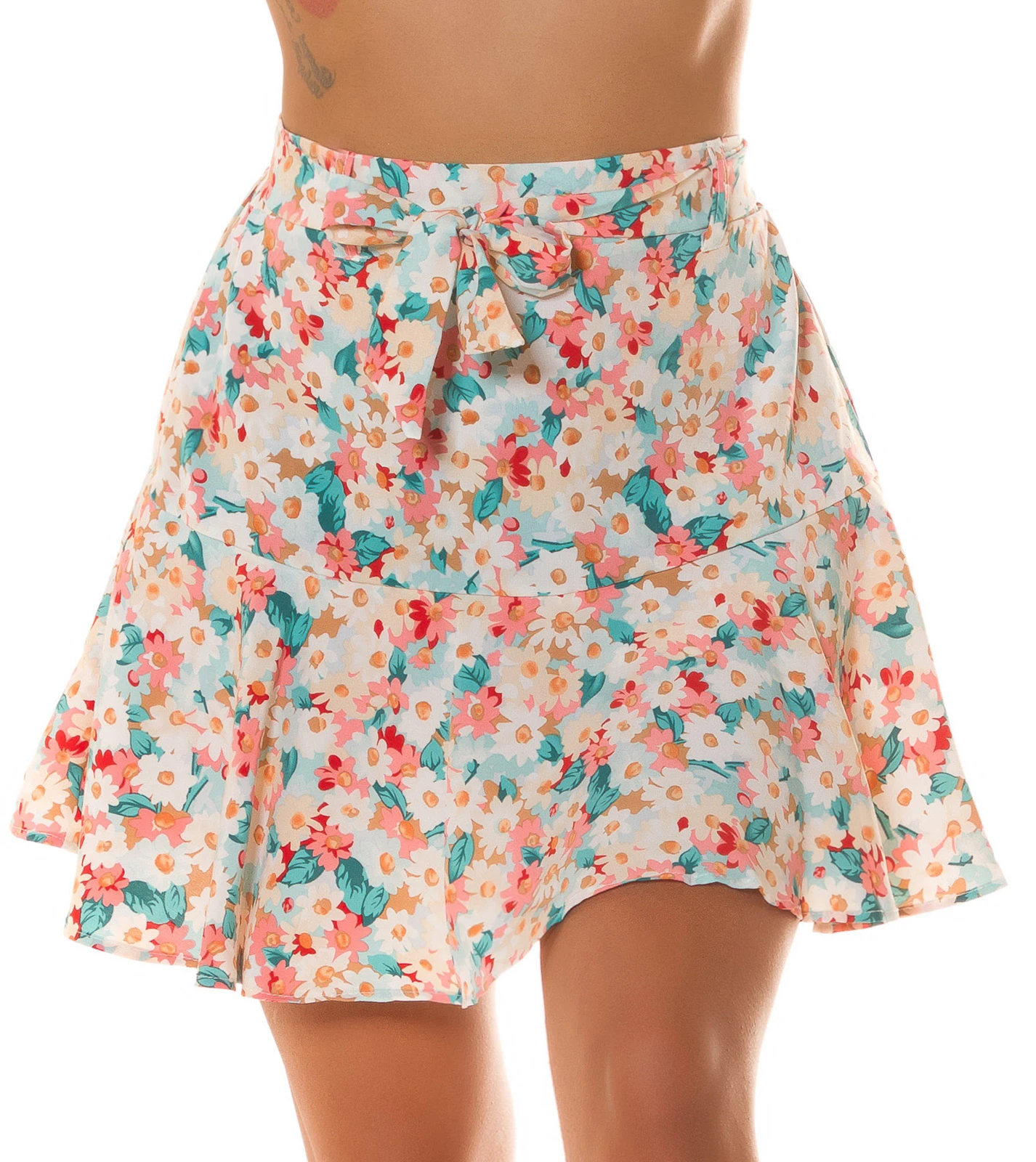 Trendigen Skorts mit Blumenmuster und Gürtel