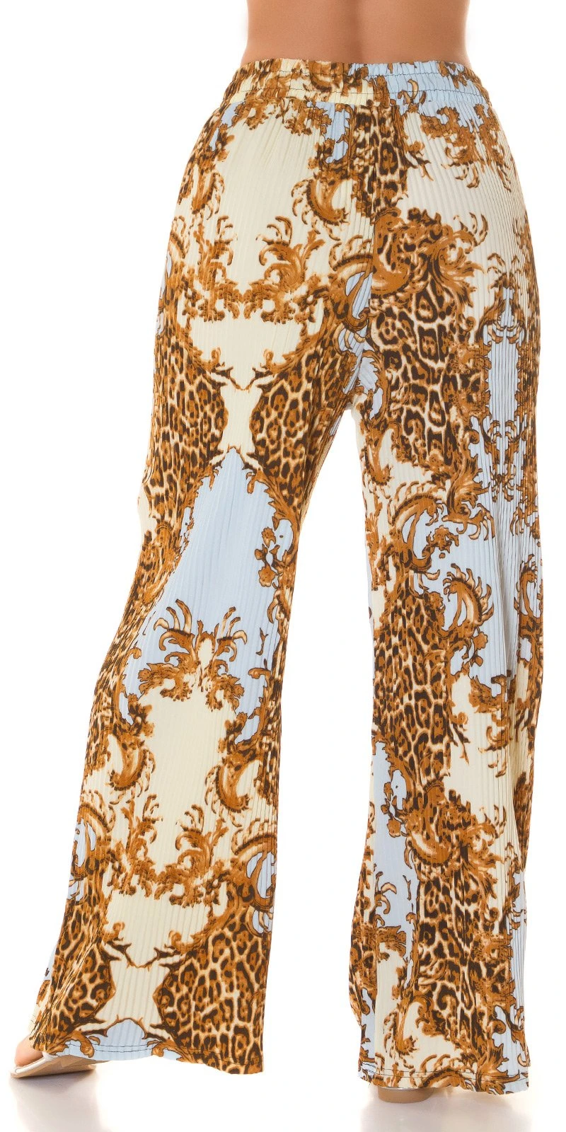 Glamour Printed High Waist Plissee Marlene Hose