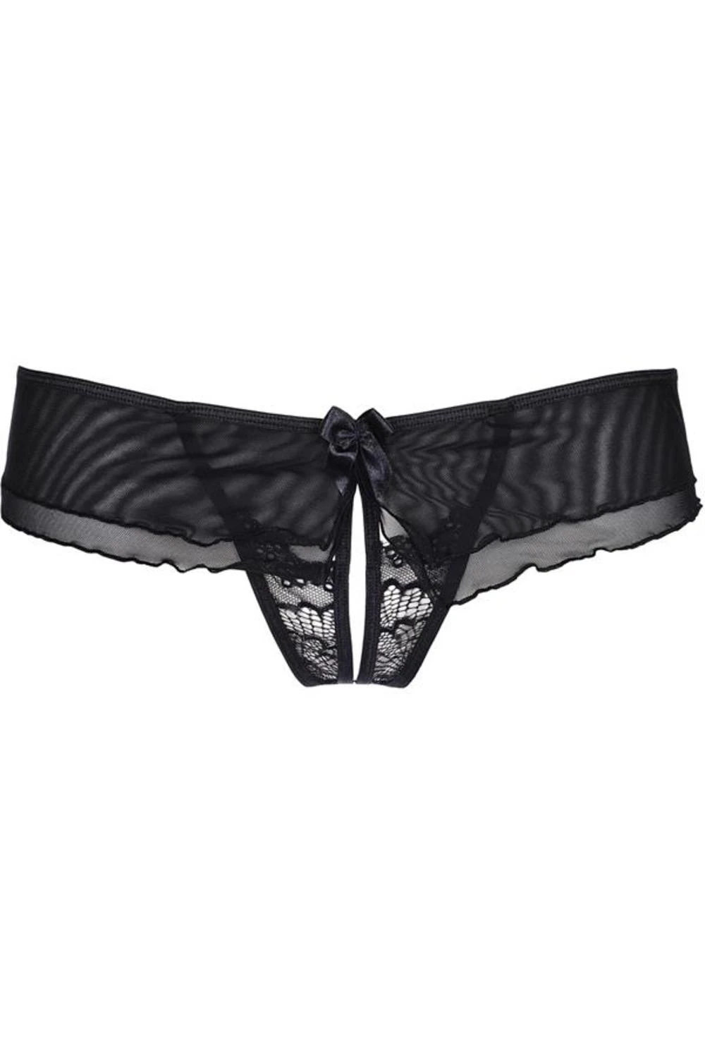 Axami Plus-Size String ouvert schwarz mit Silberstickerei