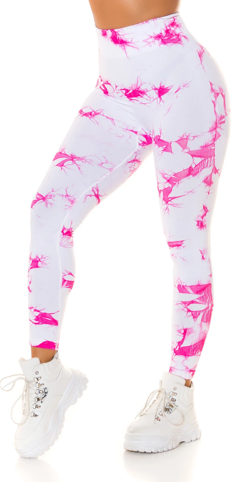 Highwaist-Leggings Yoga Scrunch-Naht, figurschmeichelnder Batik-Print & elastischer Bund für perfekten Komfort