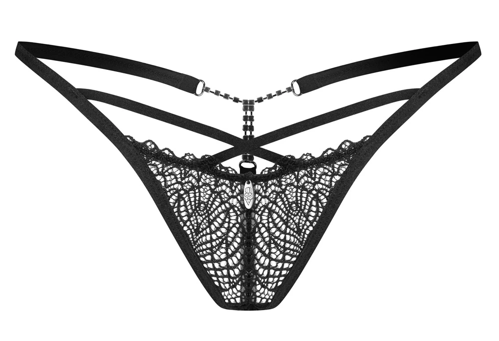 Sinnlicher String Iliosa von Obsessive mit raffinierter Spitze, eleganten Kettchen und stilvollem Schmuckdetail