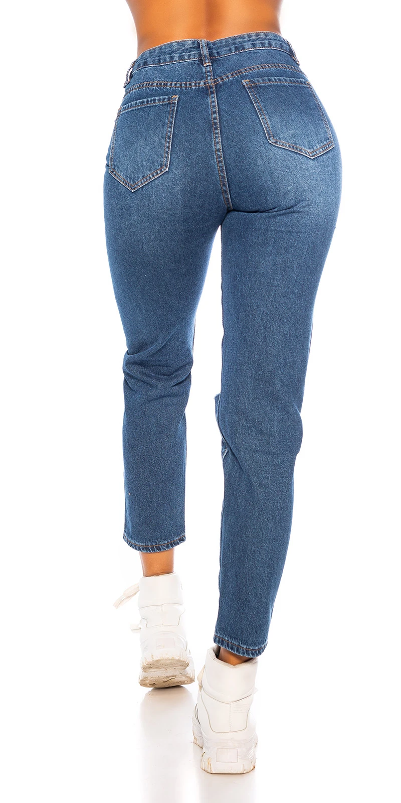 Destroyed Mom Fit Jeans mit Löcher