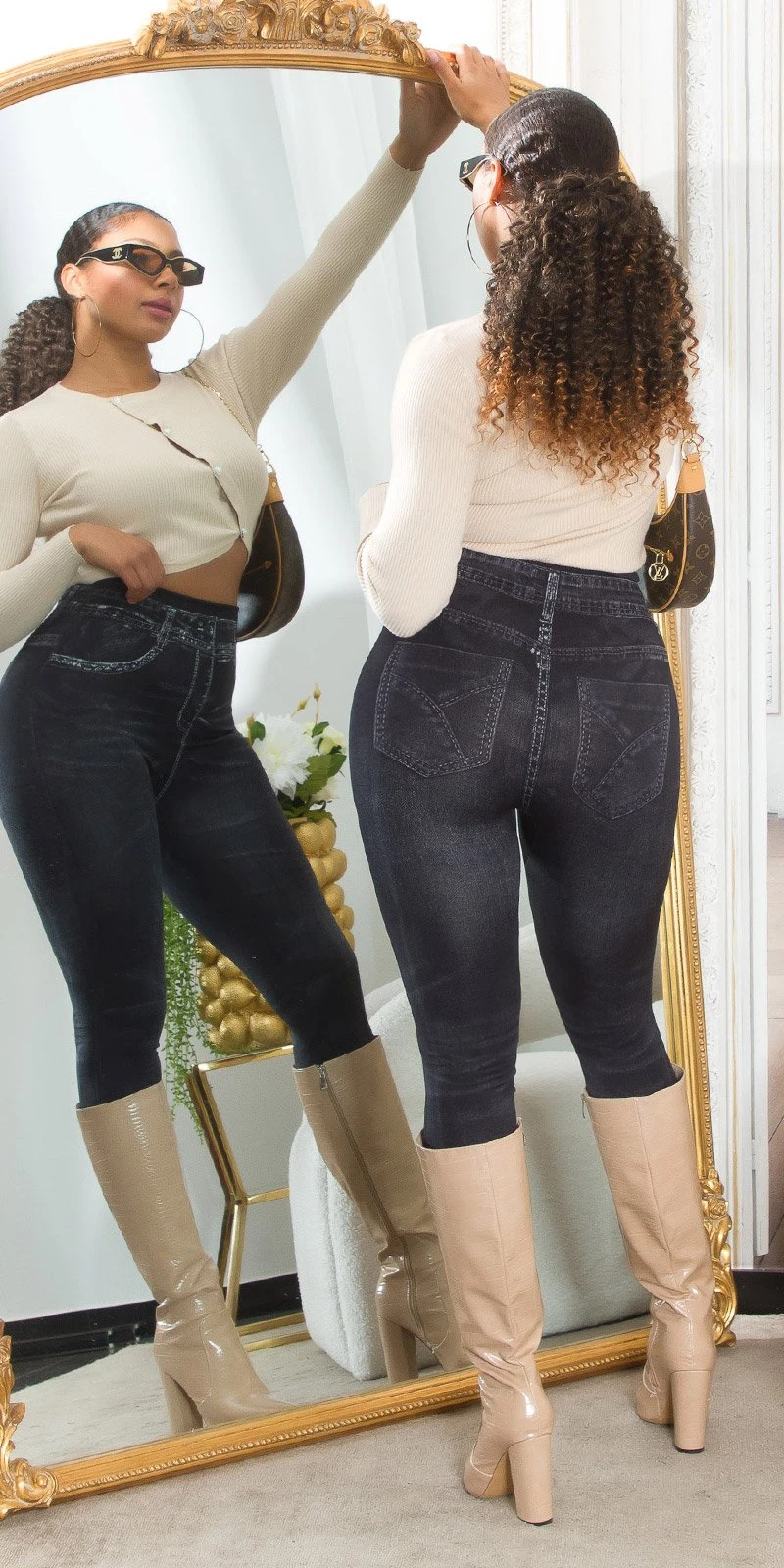 Basic Highwaist-Leggings im Jeans-Look: Stil und Komfort vereint für jeden Anlass, in zwei Farben erhältlich